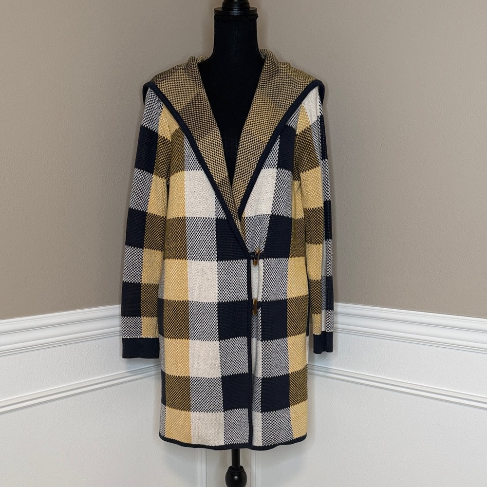 NWOT CAbi Checkered Hooded Sweater Coat, style 4229, size medium - Picture 5 of 14